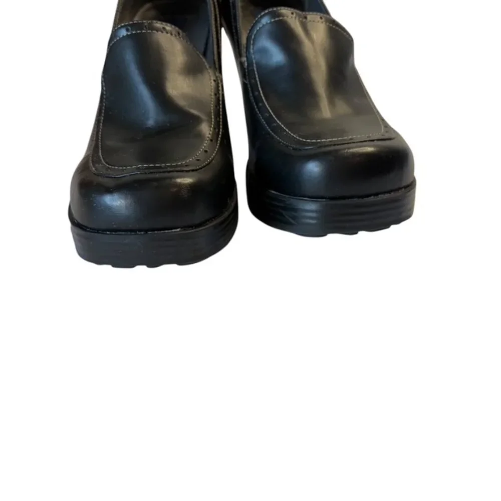 LEI Vintage Black Chunky Heels with Button Y2K 90's Womens Loafers Size 10 - Picture 3 of 9